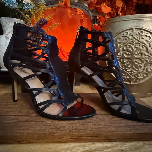 Aldo Black Strappy Heels 3” heel - Picture 1 of 7